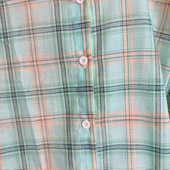 Plaid Button-Down Shirt Mint Green, Roll Tab Sleeves, NWT, Size L - Picture 6 of 7
